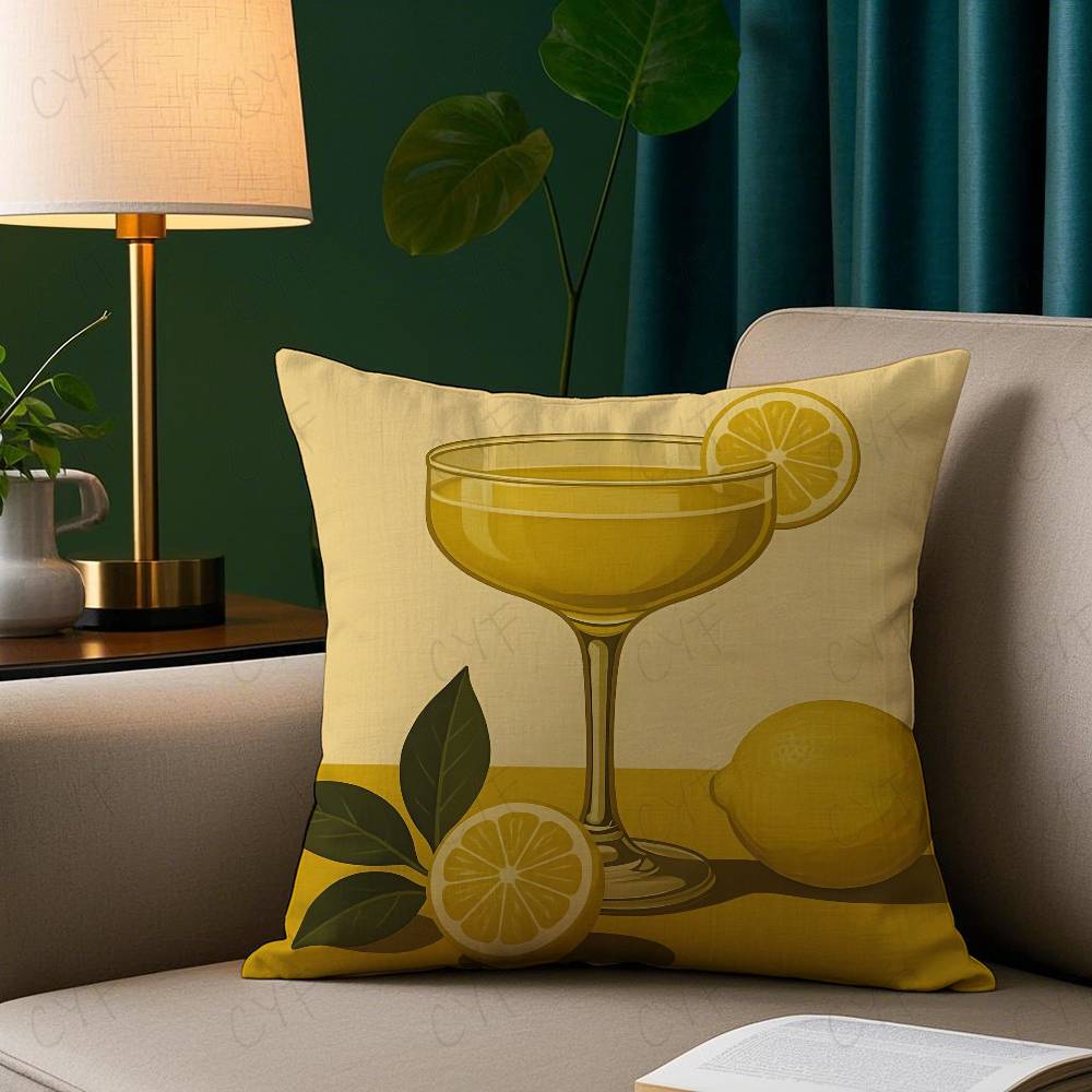 Anime Limoncello Cocktail Pillow Case Custom Printed Brushed Fleece Pillow, Baby Skin-Touch, Eco-Friendly Dye-Sublimation Cushio