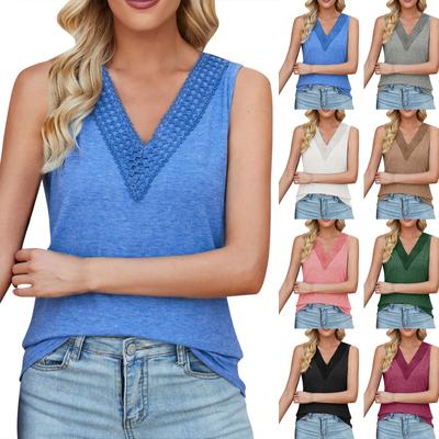 Women's V-Neck Patchwork Sleeveless Loose-Fit Fashion Tank Top