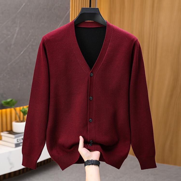 Men's Thick Wool Deep V-Neck Cardigan for Autumn/Winter - Double-Sided Style for Middle-Aged and Elderly