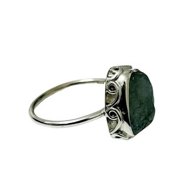 Natural Raw Aquamarine Gemstone 925 Sterling Silver Ring Size 7.5 US