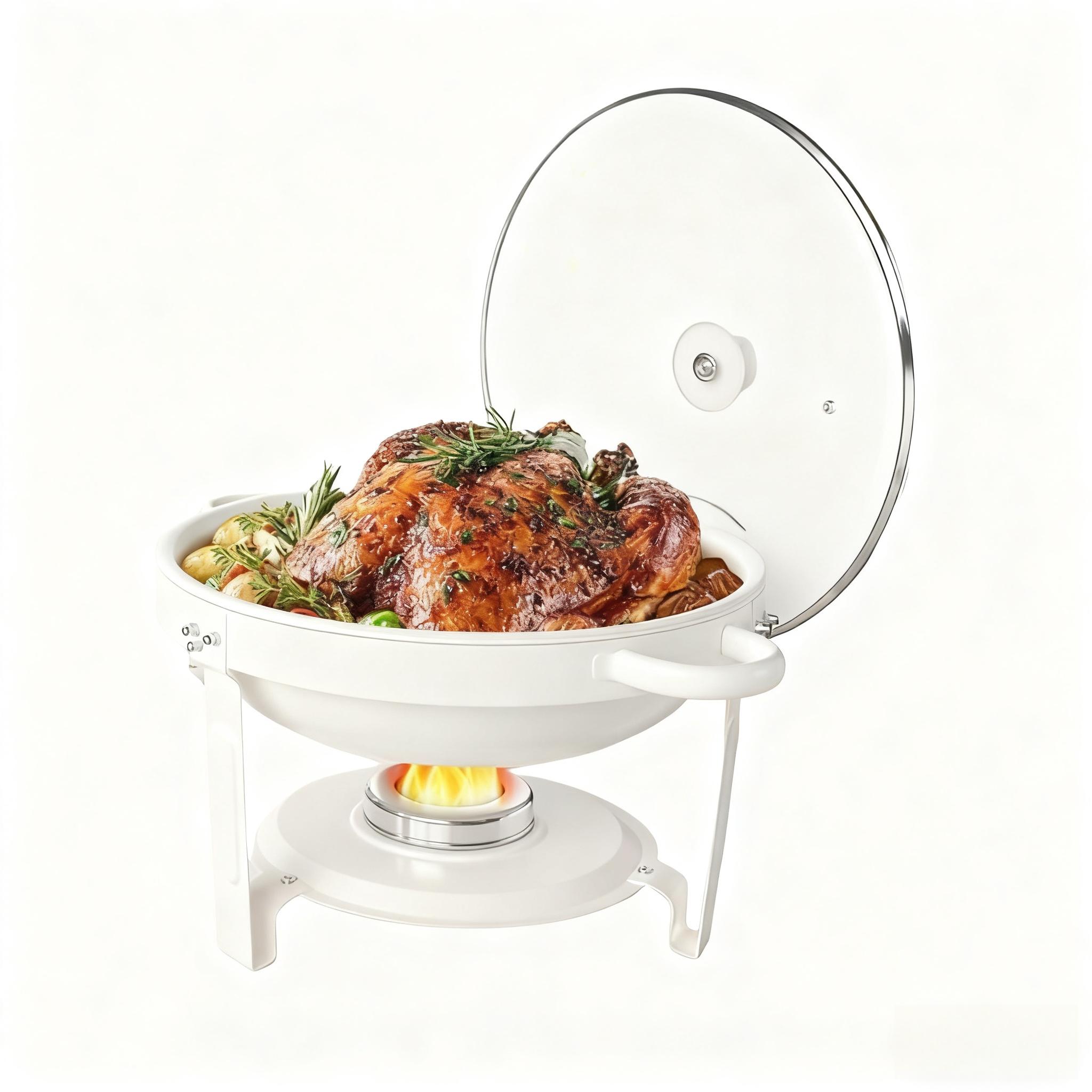

White Chafing Dishes for Buffet with Glass Lid (5QT, 1-2-4Pack), Stackable, Lid Holder for Party, Wedding