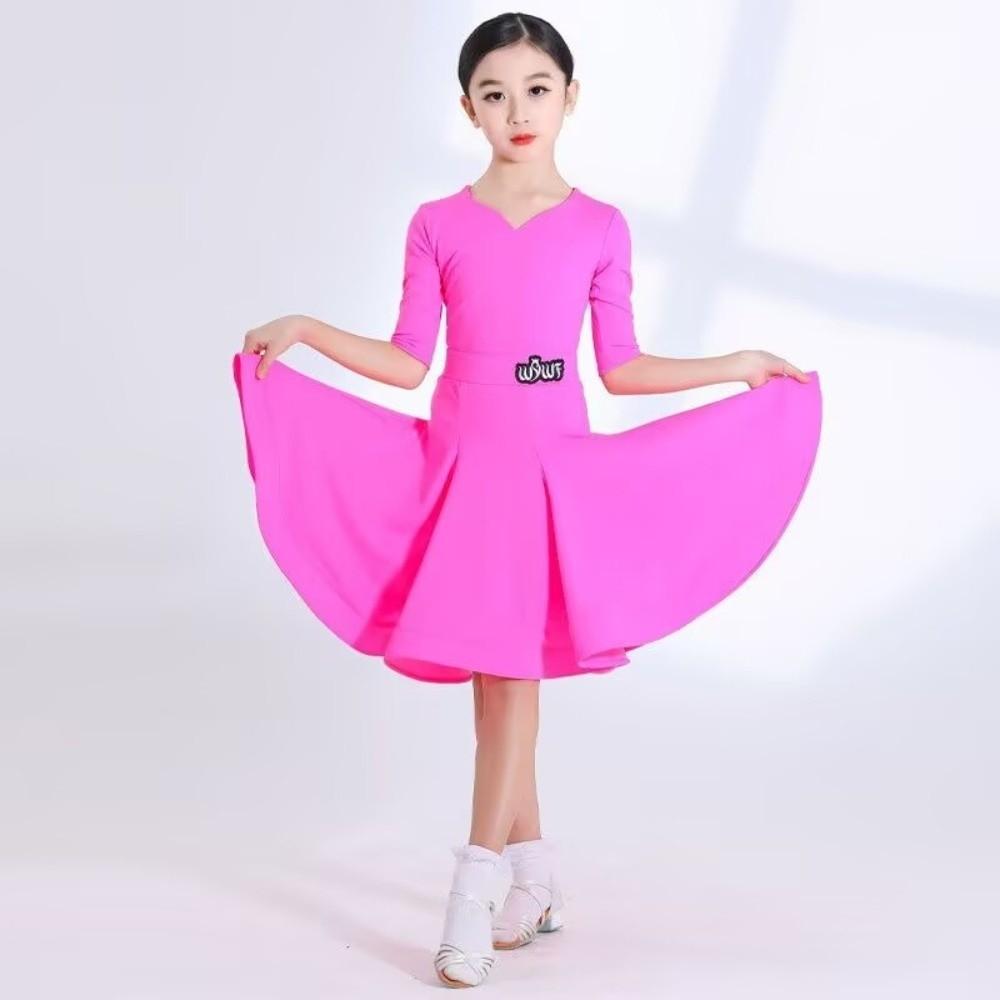 Long Sleeve Latin Dance Dress Glossy Latin Performance Costume  Competition