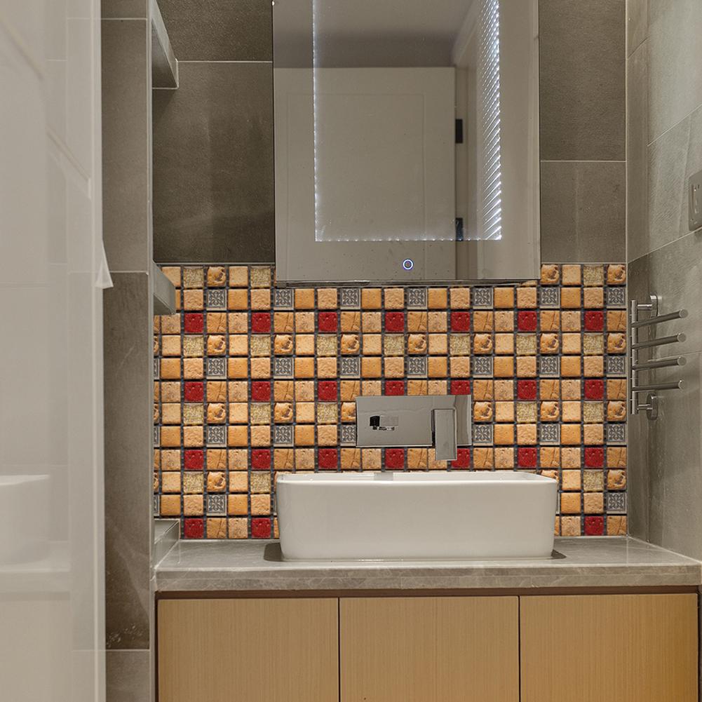 10Pcs Mosaic Tile Stickers Waterproof Tile Decals Self Adhesive Decorative Tile Stickers 10x10cm for Bathroom Kitchen Backsplash