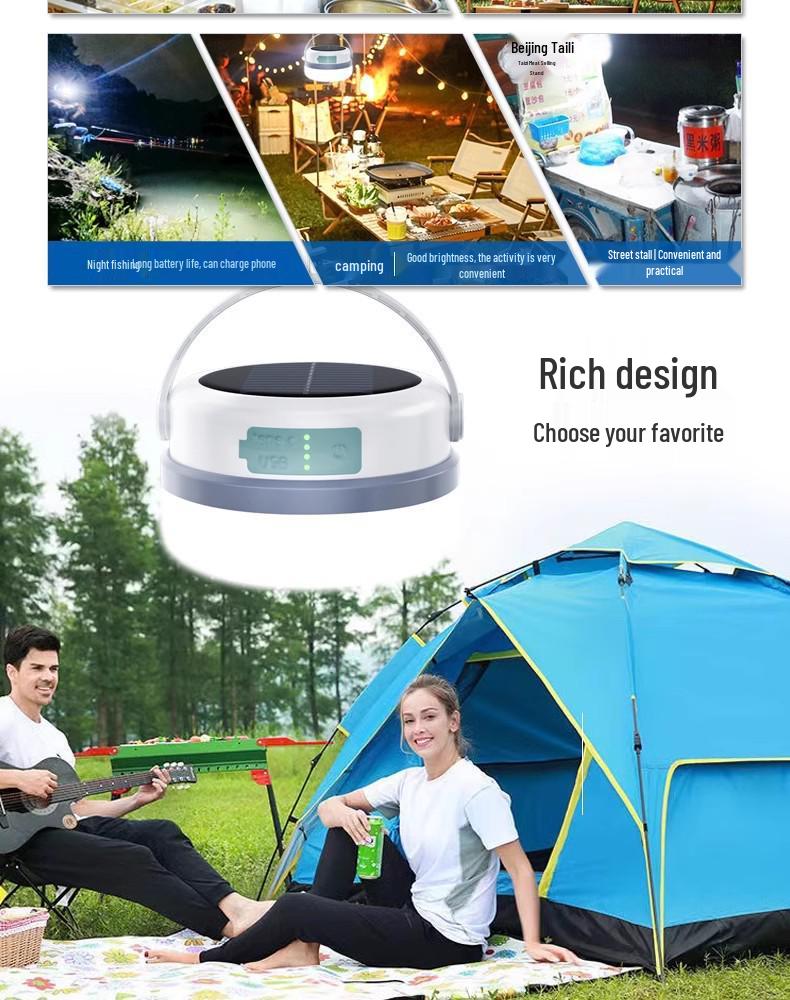 Super Bright Solar Camping Lantern - Emergency Light, Dimmable, Rechargeable, and Portable for Outdoor Use