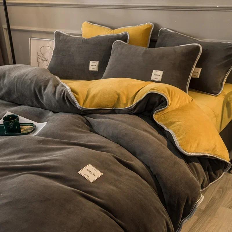 New Winter Coral Velvet Warm Sheets Soft Plush Pillowcases Flannel Sheets Bedding for Home Use