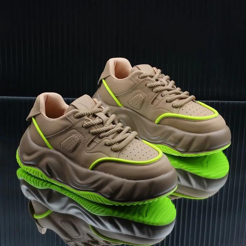 Mesh Breathable Casual Board Shoes Thick Soled Anti Slip Height Increasing Shoes Men Fashion Sneakers Comfort Running Shoes