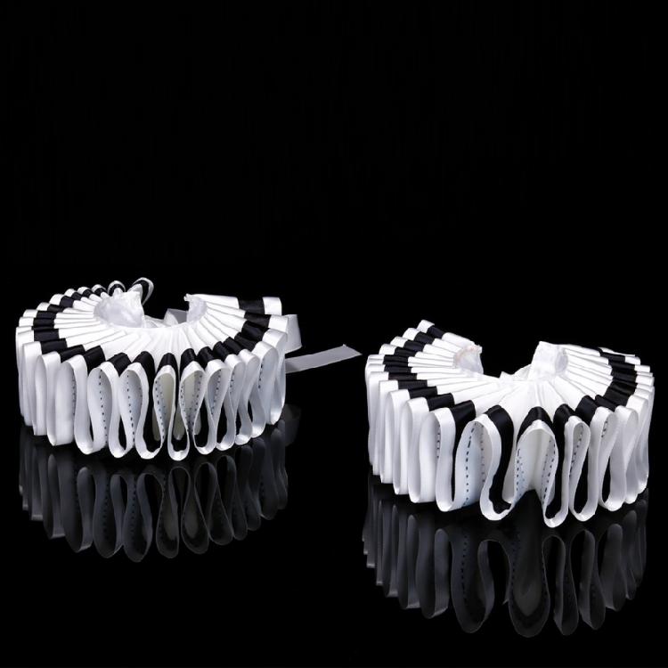 Renaissance Victorian Black Edging Ruffle False Collar and Wrist Cuffs Set Colonial Clown Choker Neck Collar Cuffs