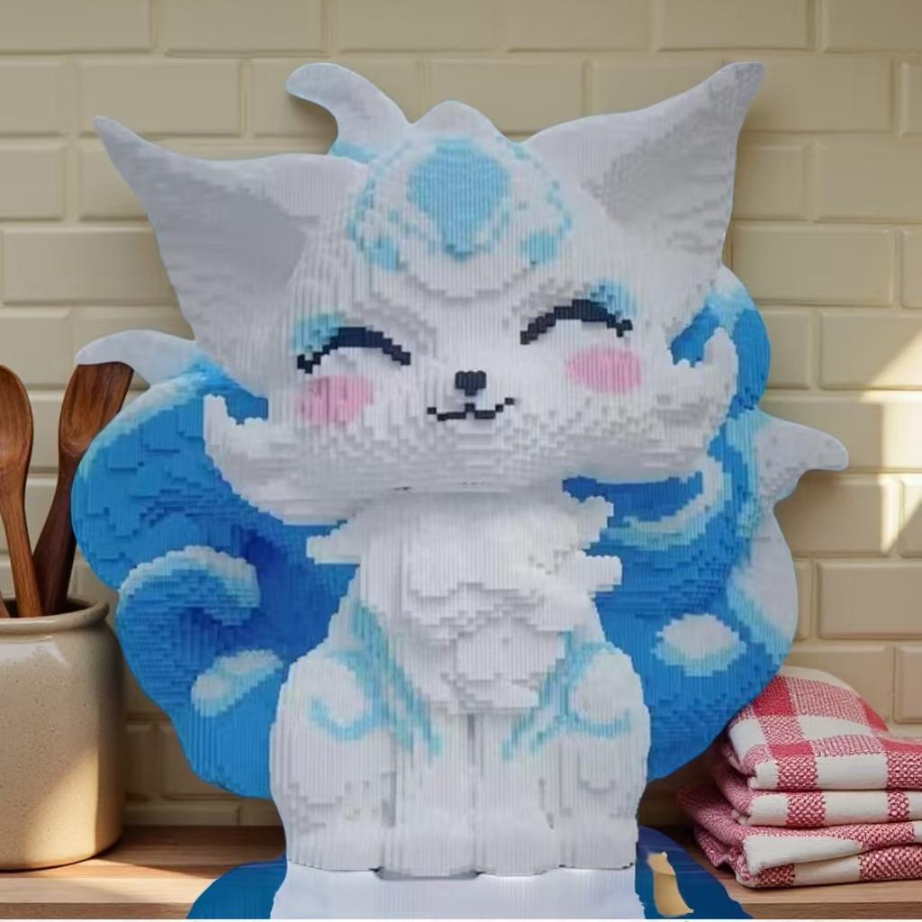 Non-Toxic 5760-Piece Blue Nine-Tailed Fox Building Blocks Diy Creative Toy Office Home Decor 14+