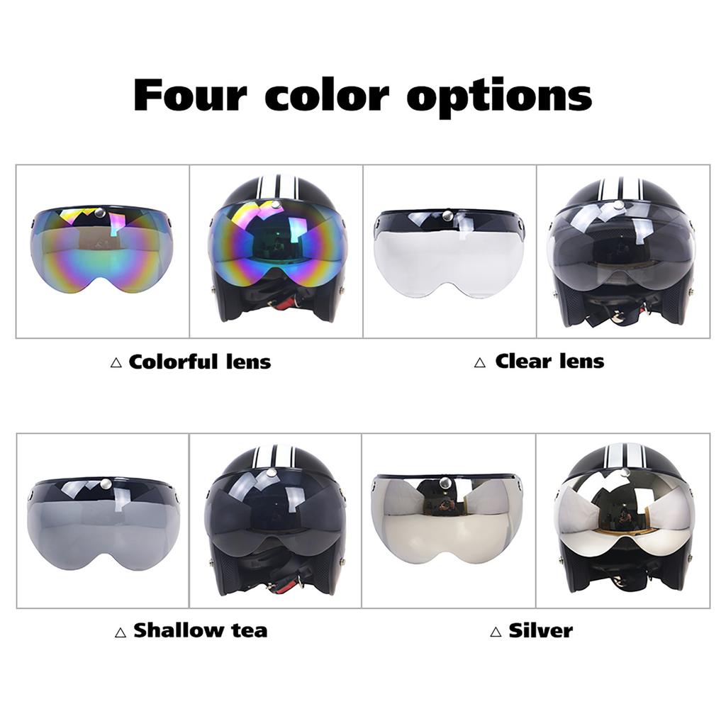 Visiera Antivento Universale a 3 Bottoni per Casco da Moto, Visiera Frontale Ribaltabile, Lente Antivento Sostitutiva per Casco da Moto