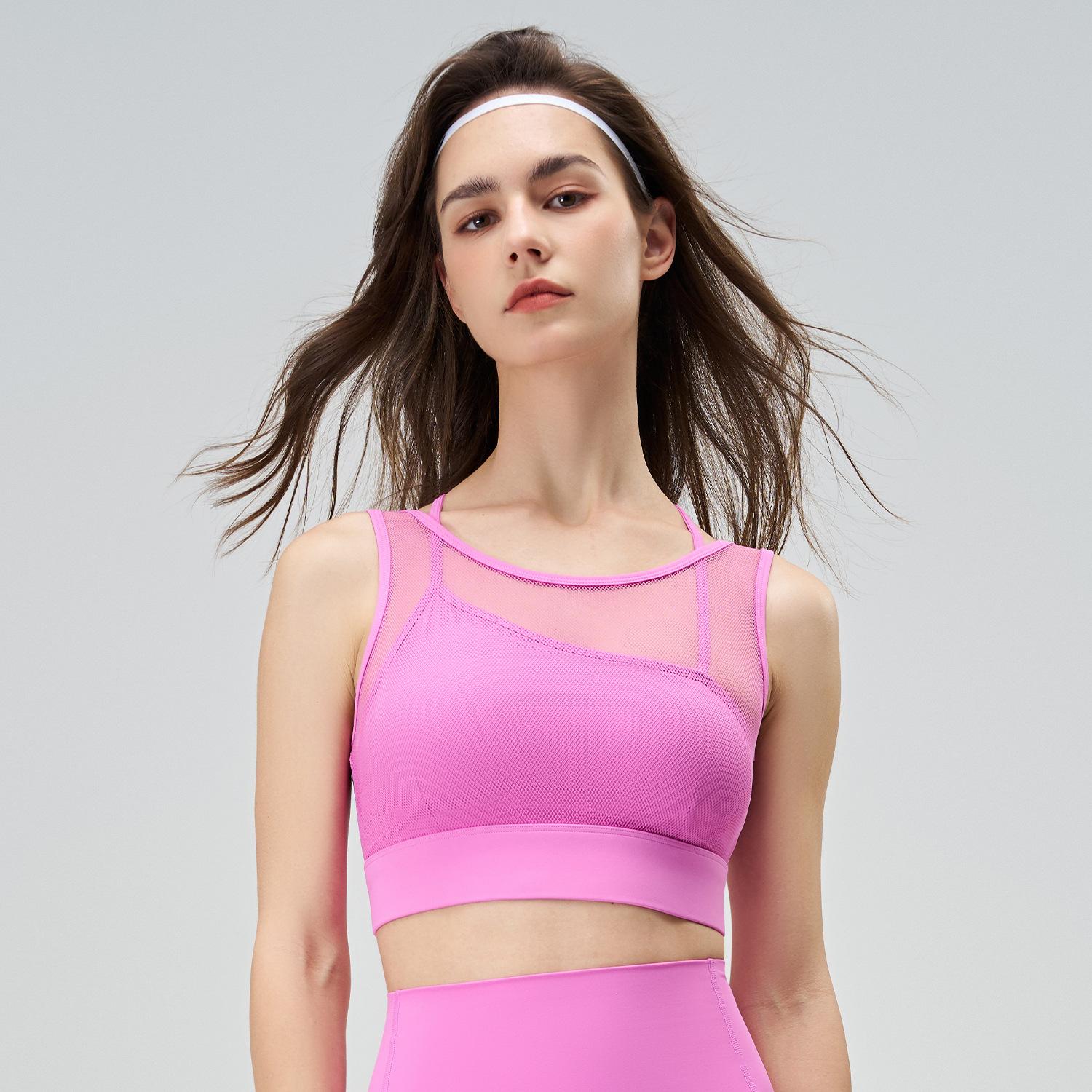 Женский сетчатый дышащий спортивный бюстгальтер с перекрестными бретелями для бега, фитнеса, йоги, жилет, модная одежда для йоги S розовый