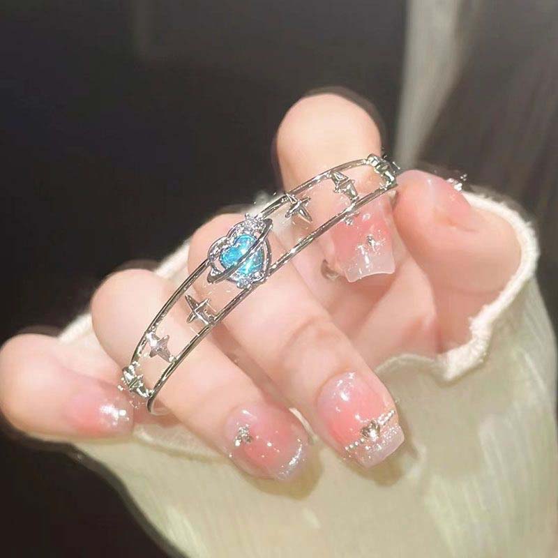 Y2K Blue Peach Heart Zircon Bracelet For Women Simple Crystal Cross Star Irregular Geometric Bracelet Aesthetic Jewelry