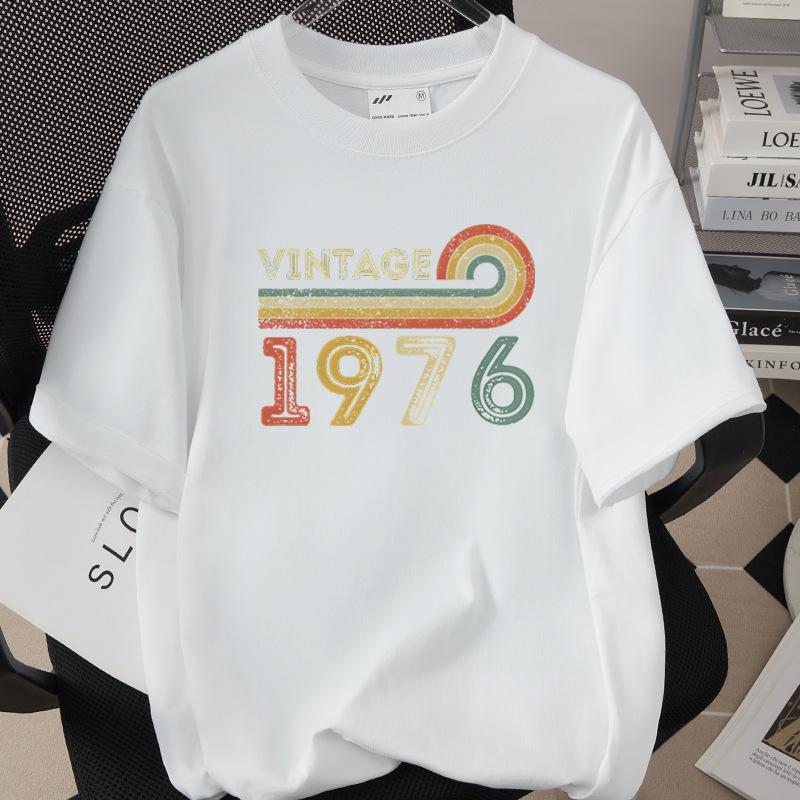 50th Birthday 1976 Theme Loose T-shirt - High Quality 260g Pure Cotton, Short Sleeve, European & American Style
