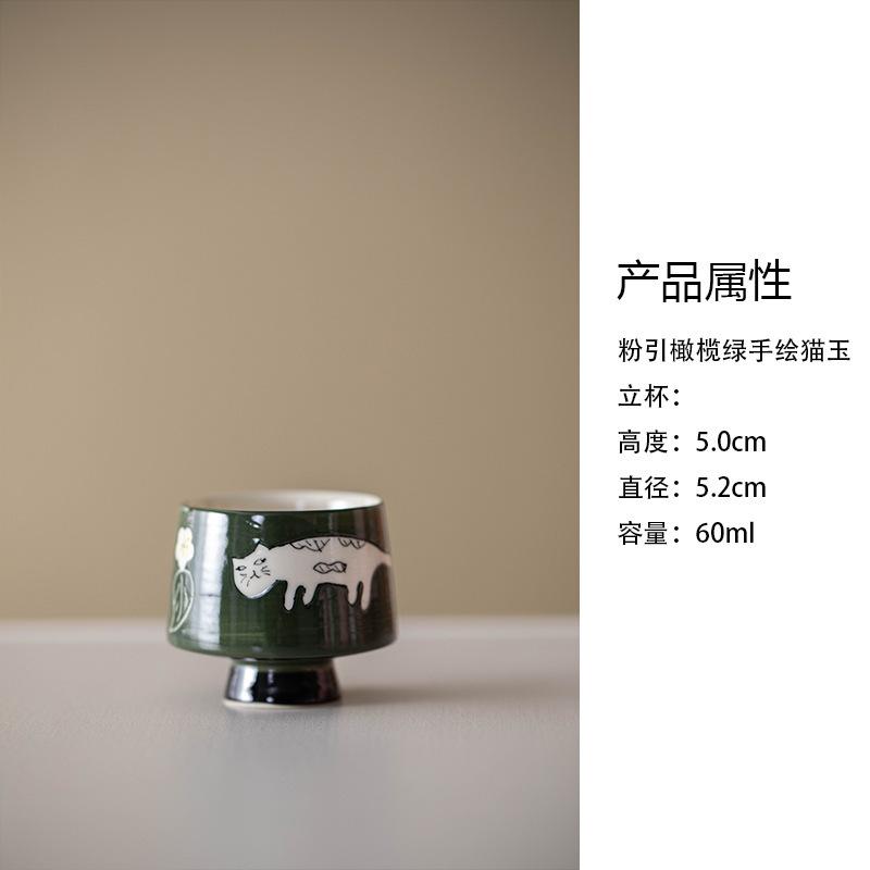 2 шт./лот Порошковый Инь Ручная роспись Кот Удачи Чашка для чая Эстетичная пиала для чая Пара для чая Чашка для дегустации и ароматизации Jianzhan Мастерская Чашка 60 мл