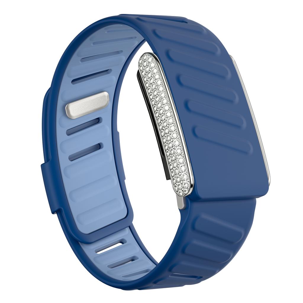 SportFlex Band For WHOOP 5.0 ECG-MG Wrist Band Casual Wristband with Full-Diamonds Bright Silver Metal U-Frame for WHOOP 5.0 One+Peak Silicone Strap