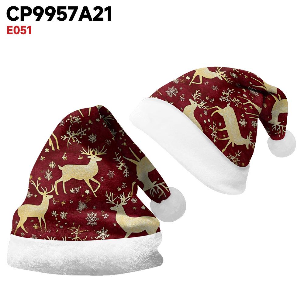 2024 Christmas Double-Sided Fleece Hat for Adults & Kids – Short Plush, Velvet, with Christmas Element Print