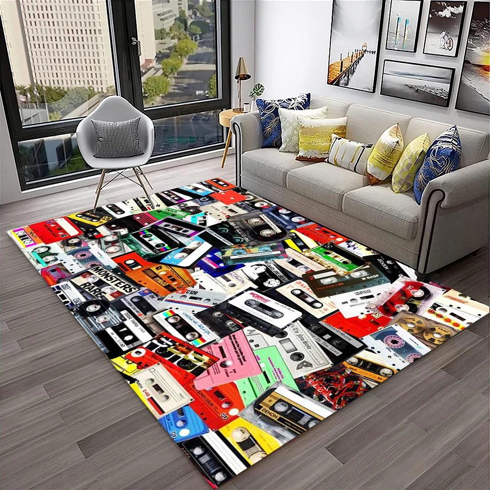 3D Music Cassette Tape Retro Pattern Carpet Rug for Home Living Room Bedroom Sofa Doormat Decor,kids Area Rug Non-slip Floor Mat