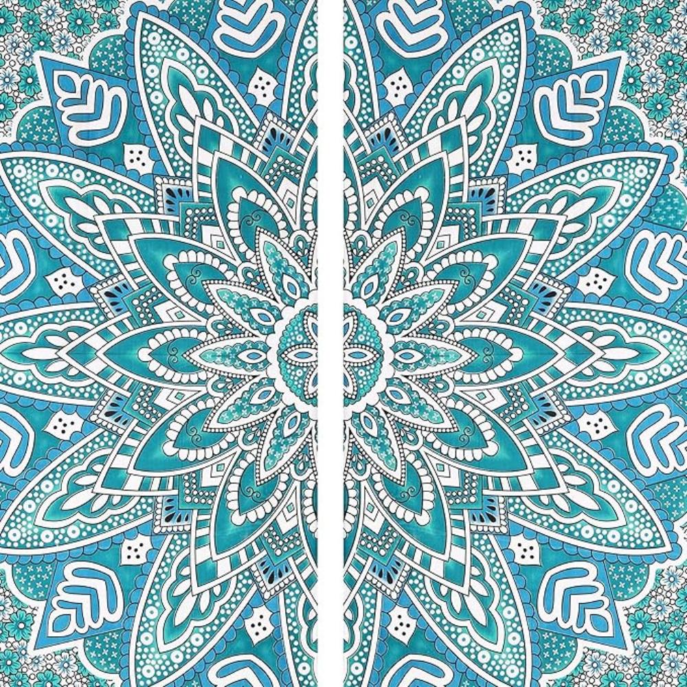 Bless International Beautiful Indian Bohemian Psychedelic Hippie Ombre Window Curtain Panels for Bedroom, Living, Balcony (Green Blue Flower)