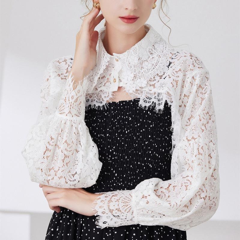 Women's Long Sleeved Shirt Detachable Collar Black Mesh Neckwear Fake Collar Half Shirt Blouse Tops Style False Collar