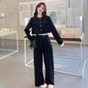 Women's Spring 2026 Black Professional Suit: Popular Two-Piece Set with Straight Wide-Leg Pants and Jacket Top