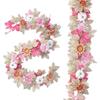 71 Inch Artificial Garland with Pink Flowers and For Fall Pumpkins for Autumn Seasonal Home Decoration and Parties