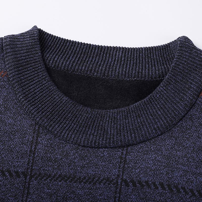 Round Necked Sweater for Men with Plush Insulation and Inner Layer for Men with Bottom Layer Men's Autumn and Winter Black Knit