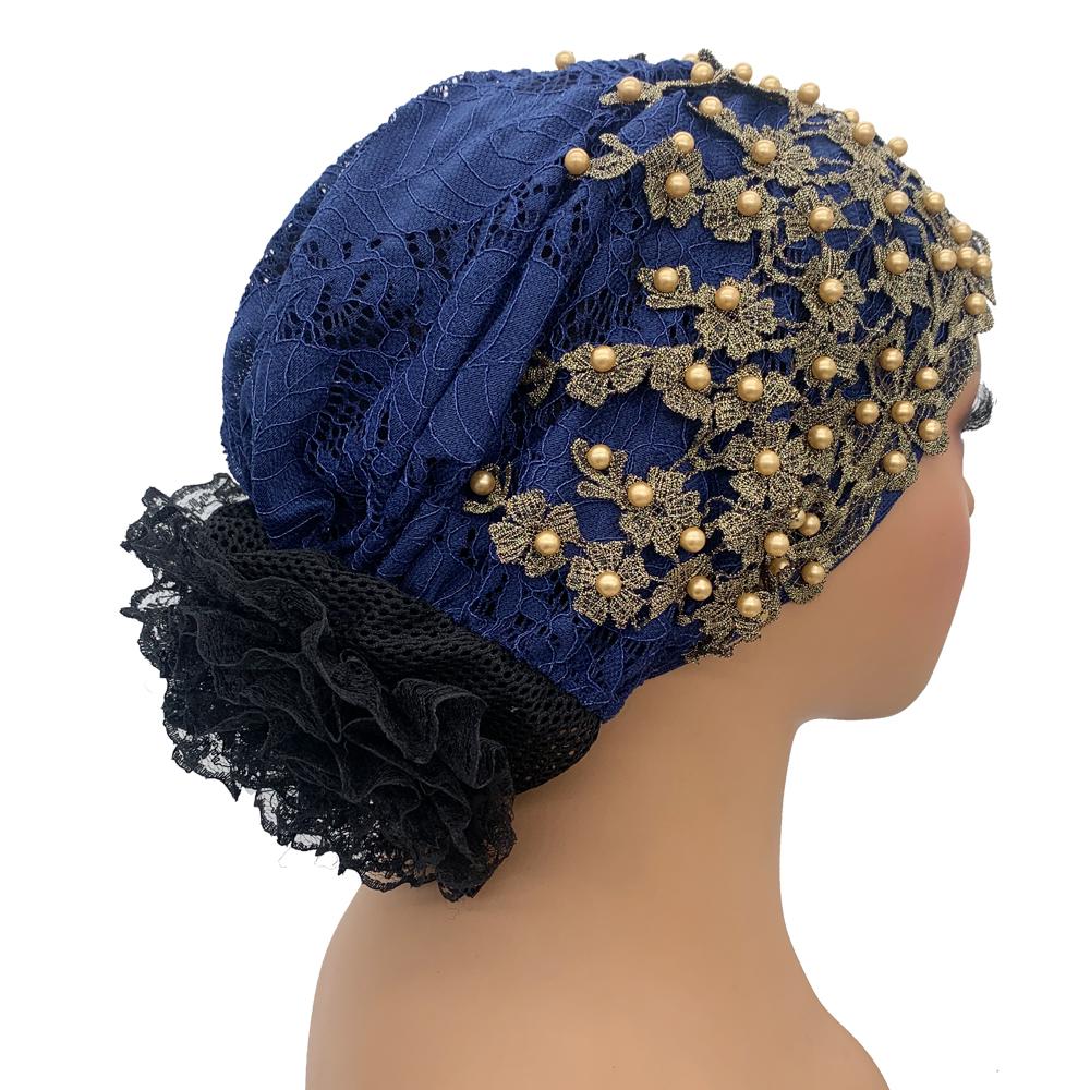 Embroidery Beading Turban Cap for Women Muslim Headscarf Hat Hairloss Chemo African Headwrap Bonnet Cap