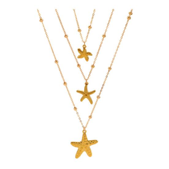 Colar Costeiro de 3 Camadas para Mulheres Pingente de Estrela do Mar Concha Tartaruga Colar de Férias de Verão Joia de Férias na Praia Presente
