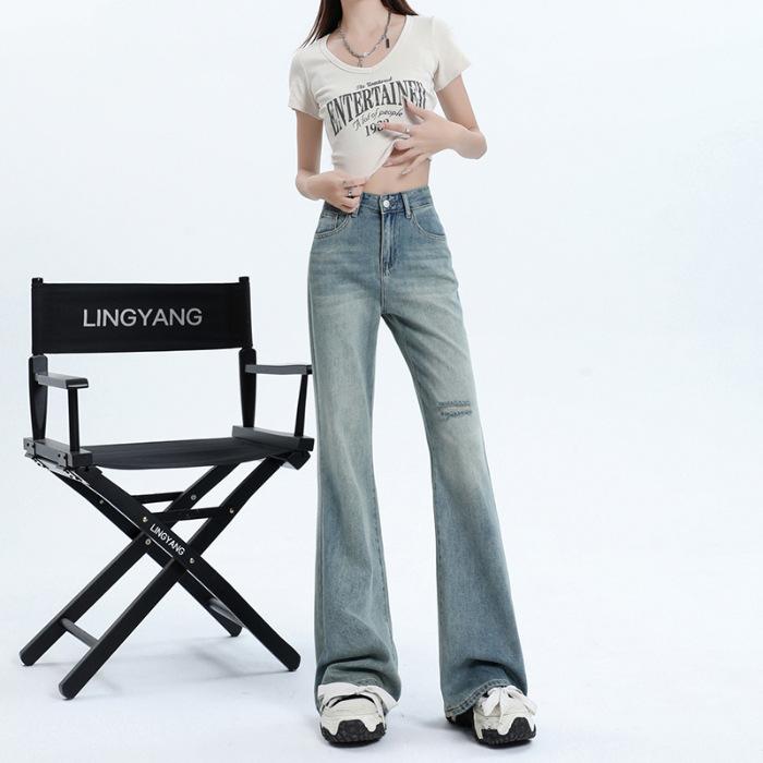 

Женские осенние расклешенные джинсы Женские осенние брюки с широкими штанинами Брюки до пола Мягкие брюки клеш с длинными штанинами Женские осенние L