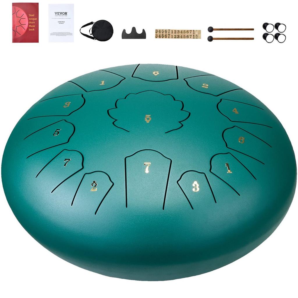 Steel Tongue Drum 12 in 13 Notes Rain Drum for Outside C Major Green
