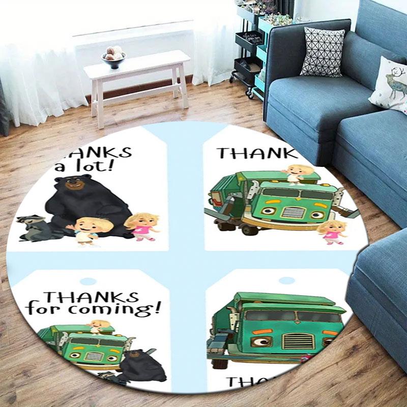 Trash Truck Round Area Rug,Carpet Rug for Living Room Bedroom Sofa Playroom Decor,Non-slip Floor Mat