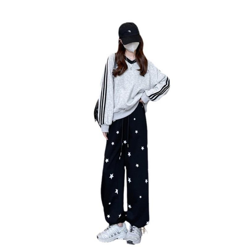 Star sweatpants women's spring and autumn models new thin loose high waist straight casual wide leg guard pants