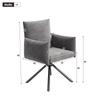 Set of Two Dining Chairs, Upholstered Armchair with 4 Metal Legs, 360 degrees Casual Swivel Chair, Work and Desk Chair, Lumbar Support, Velvet, Grey