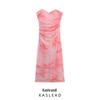 Spring 2025 Women's European & American Style Off-Shoulder Silk Mesh Dress with Print