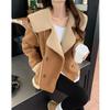 Khaki Fleece-Lined Shearling Coat: 2024 Winter Street Style Big Lapel Biker Jacket