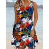 Women's Sunflower Printed Sleeveless Round Neck Dress Loose Soft and Comfortable Plus Size Dress