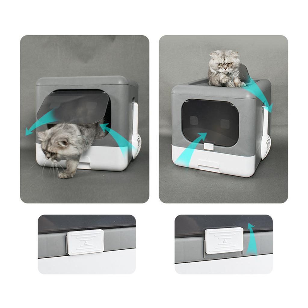 Cat Litter Box Large Plastic Spill Proof Cat Toilet Gray