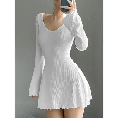 Sexy minišaty Y2K s dlhým rukávom a dlhým rukávom s výstrihom do U, s chrbtom