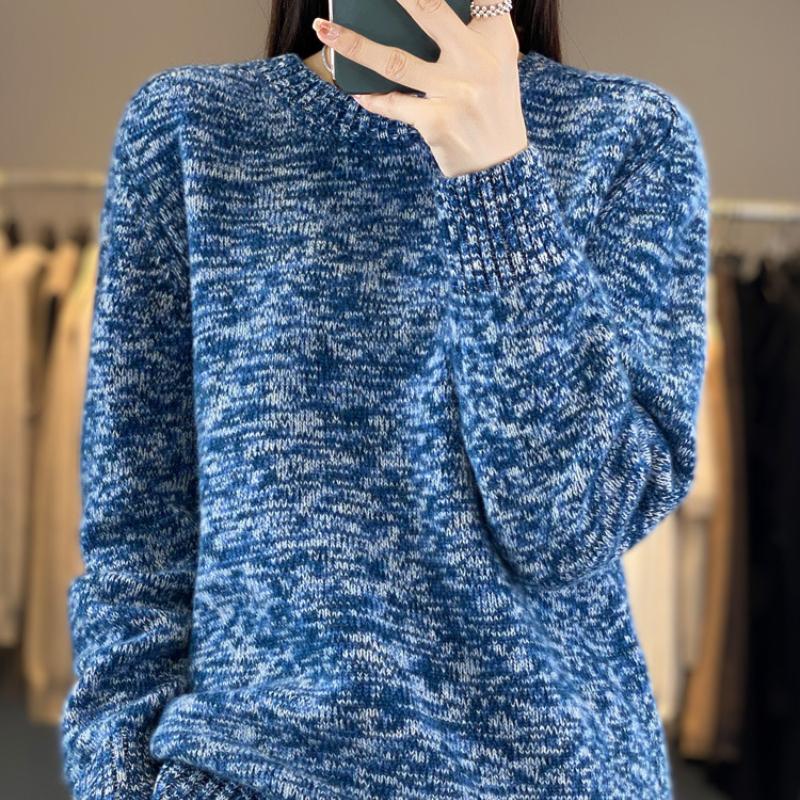 

Новый свитер с круглым вырезом для женщин на осень и зиму, повседневный ленивый стиль, кашемировый вязаный свитер, свободный, универсальный базовый свитер XXL