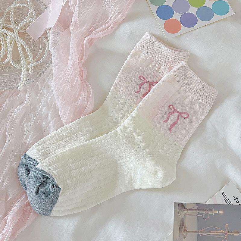 

Seasonal Thin Pink Lace Cute Mid-Leg Women S Socks Women S Bow Cotton Stockings One size fits all (35-40)