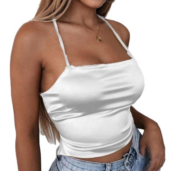 Camisole charmante et élégante de couleur unie pour femmes, haut court à bretelles pour un usage quotidien, fête, vacances