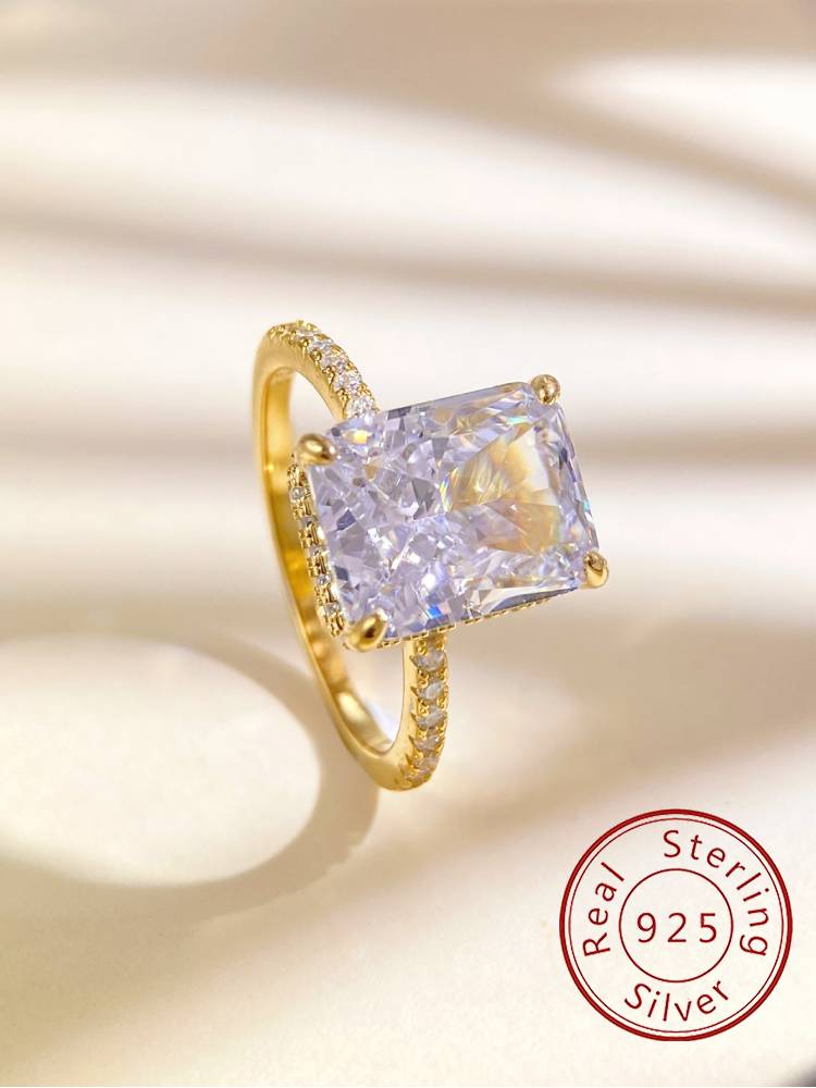 925 Silver 4CT Gorgeous Rectangle Zircon Ring For Women Engagement Wedding Romantic Luxury High Quality Fine Jewelry