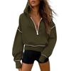 Women's Hood Neck Long Sleeve Half Zip Cropped Hoodie Loose Fit Casual Sweatshirt