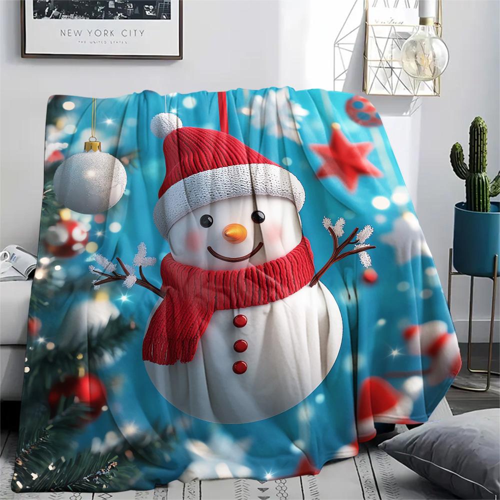 Snowman Print Flannel Blanket, High Quality Comfortable for All Seasons, Home Decor, Warmth and Comfort, Perfect for Christmas Gifts