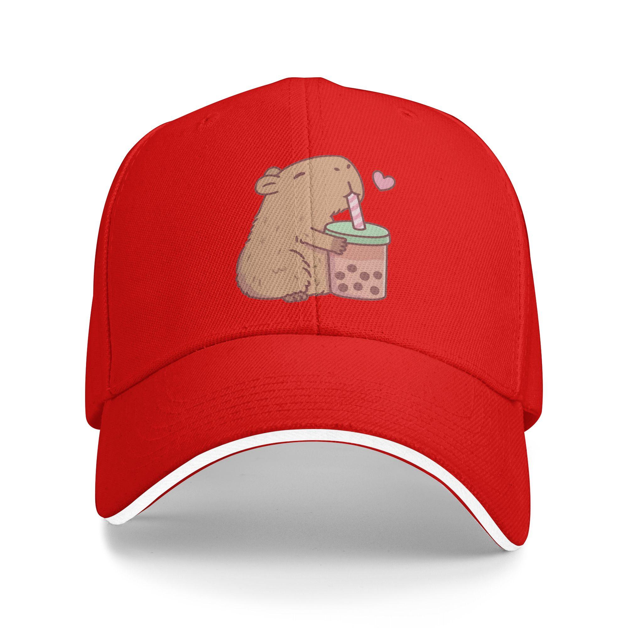 Cute Capybara Loves Bubble Tea Casual Baseball Cap Summer  Trucker Hat Sun Visor Snapback Cap Unisex Fitted Baseball Caps One Size