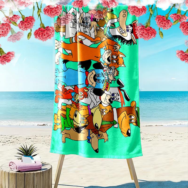 Vibrant Cartoon Animal Print 2D Flat Print Beach Towel, Large Soft Quick Dry Towel for Beach Camping SwimmingZSTJ0915239