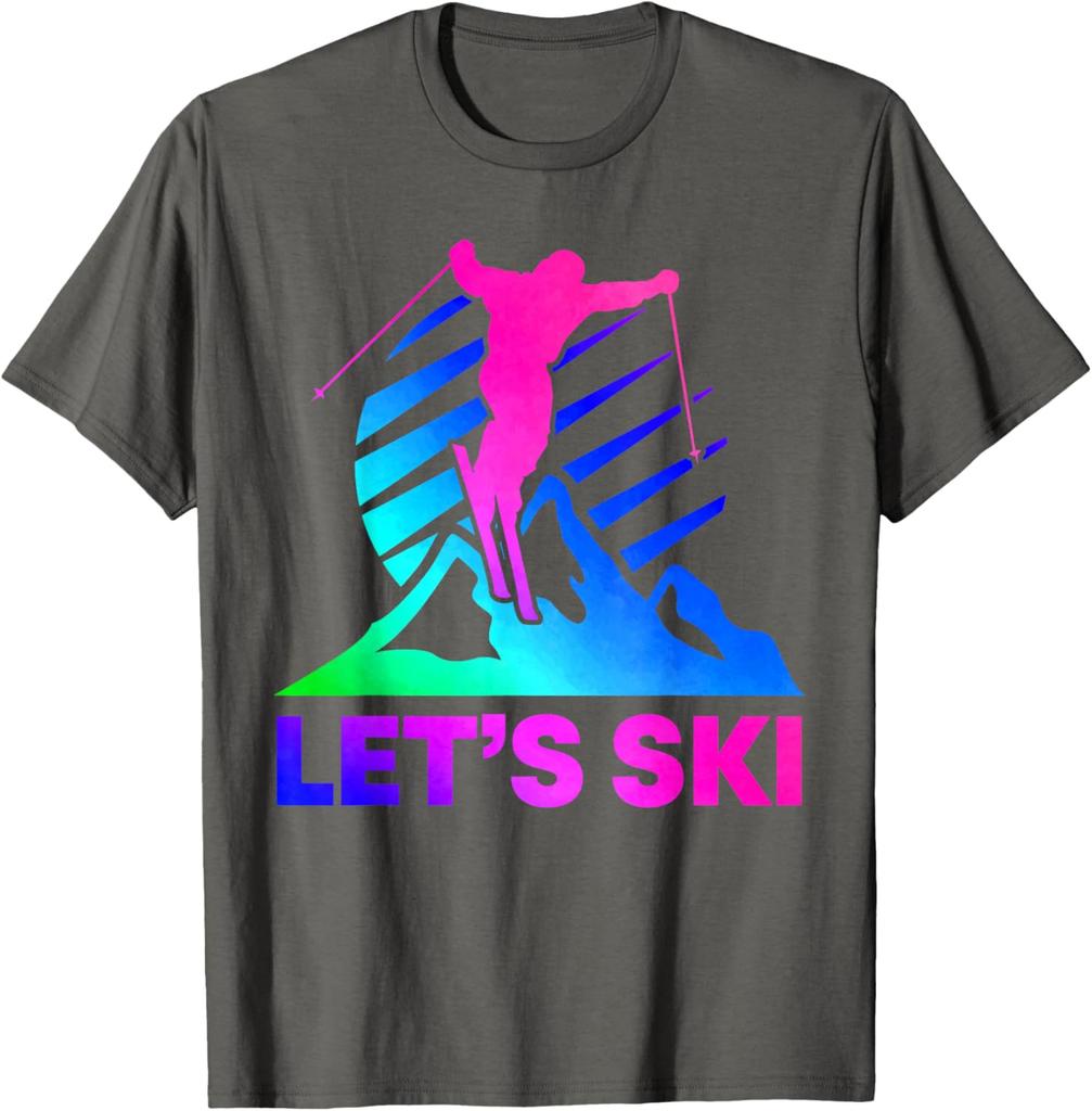 Lets Ski Retro 80s 90s Gradient Graphic TShirt Breathable Cotton Tee
