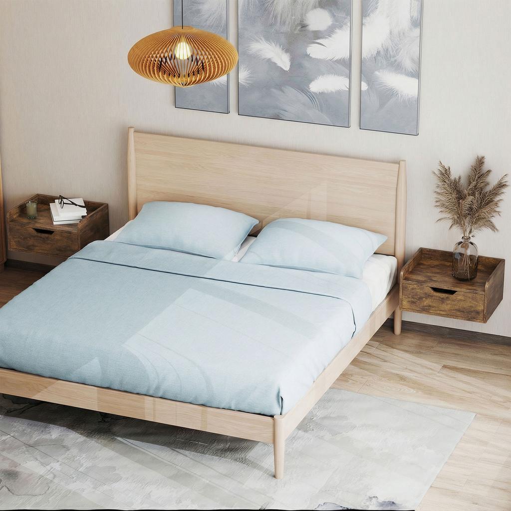 Floating Nightstands Set Of 2 Wall Mounted Bedside Table With Drawer For Bedroom Rustic Brown
