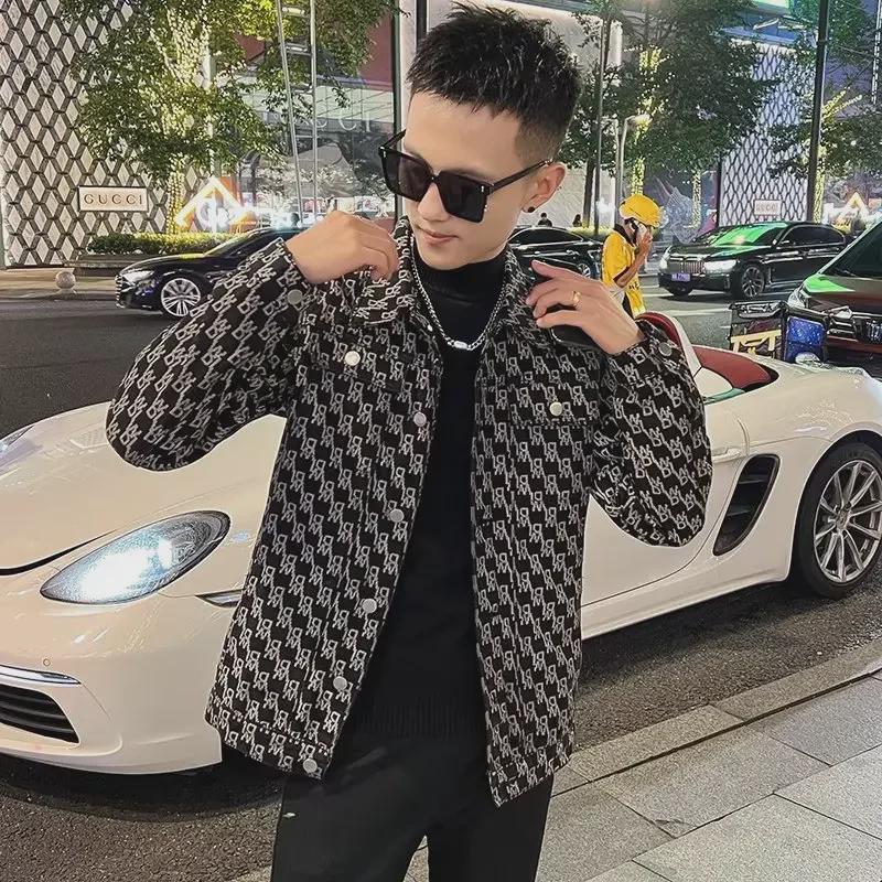 

Мужская джинсовая куртка с узором «гусиная лапка»: Стильный, модный, повседневный стиль лацканов для осенней моды 2024 года. 3X Large чёрный