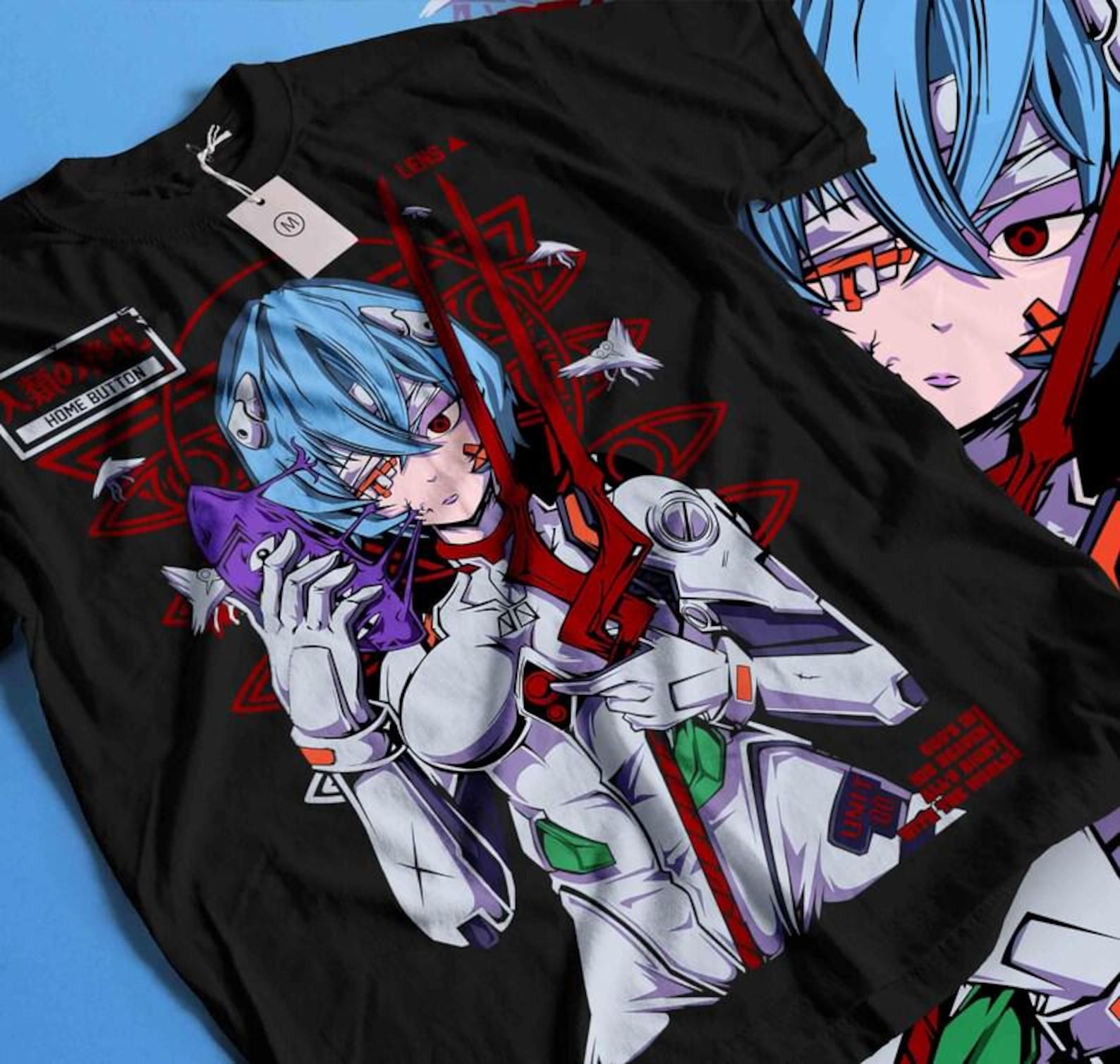 Rei Ayanami and Asuka Langley Soryu T-Shirt neon genesis evangelion anime T-Shirt 3XL