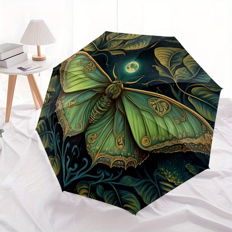 1pc Butterfly Moonlit Compact Travel Umbrella, Automatic Folding Lightweight Windproof 8-Bone Reinforced Design, Portable for Backpack Durab